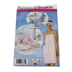 Simplicity 4747 Sewing Pattern Towel Wrap Headband Slippers y2k Sz XS-XL UNCUT